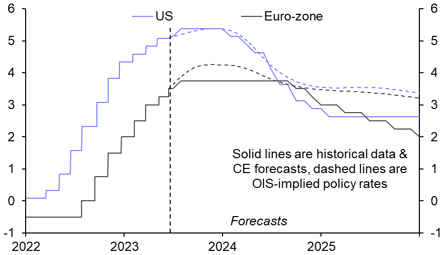 Fed and ECB to hike in July, but US &amp; EZ bond yields may fall 
