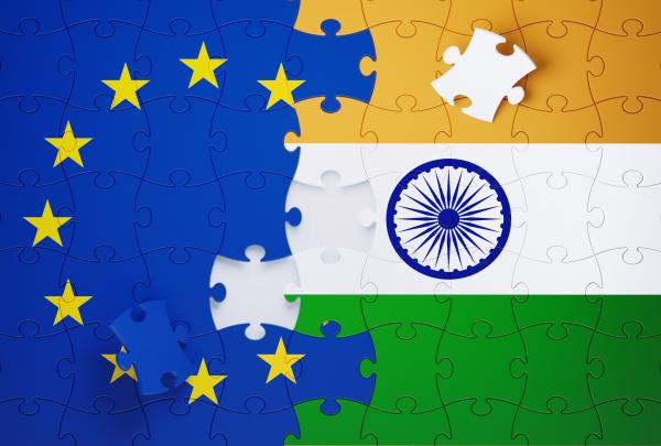 India and EU flags as puzzle pieces