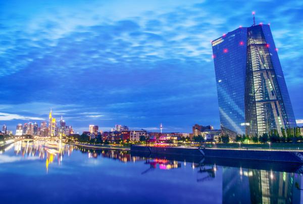 ECB Building at night by the river