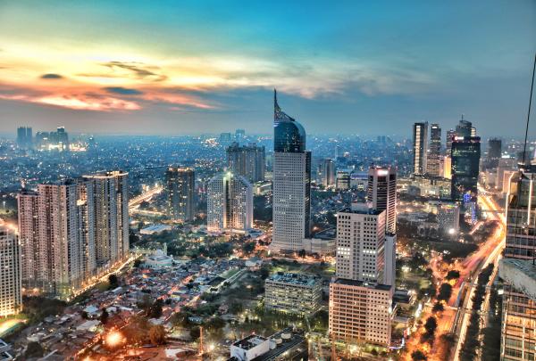 Jakarta cityscape at sunset