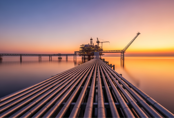Oil pipelines against sunset