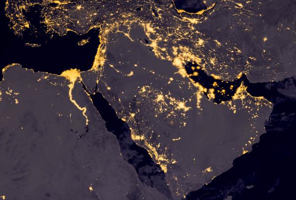 View of Middle East at night from space