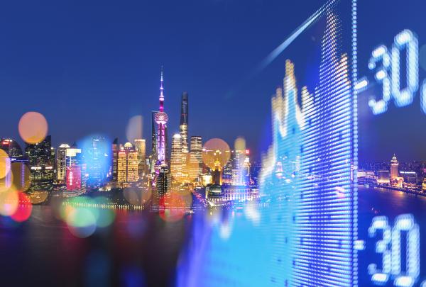 Shanghai cityscape with graph and number overlay