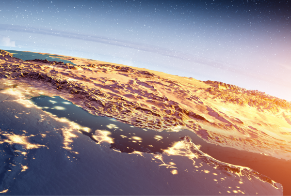 Sunrise over middle east view from space