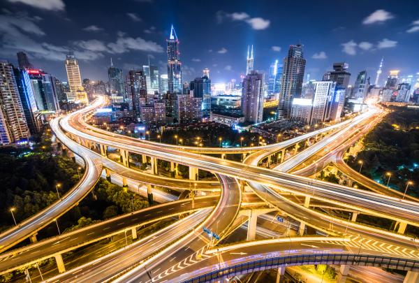 Crossroads lit up in Shanghai