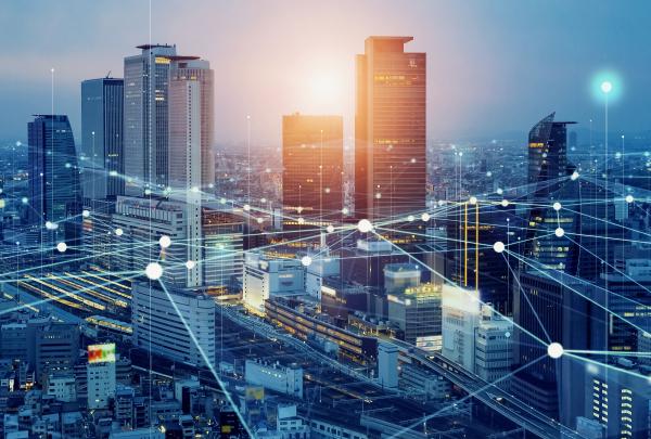 AI/tech visual across Japanese cityscape