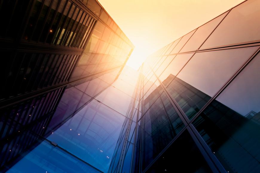 Glass building with sunlight