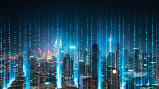 Data across a nighttime city scape