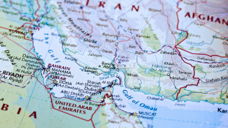 Map of Middle East focused on the Strait of Hormuz