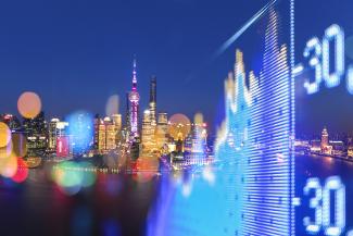 Shanghai cityscape with graph and number overlay